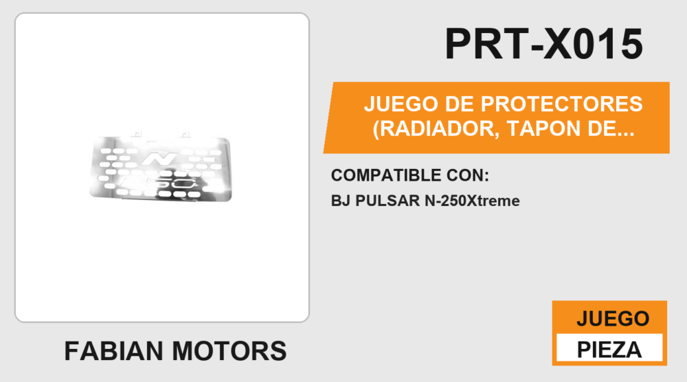 JUEGO DE PROTECTORES (RADIADOR, TAPON DE GASOLINA, LIQUIDO DE FRENO, ABRAZADERA DE MANUBRIO) ACERO INOXIDABLE