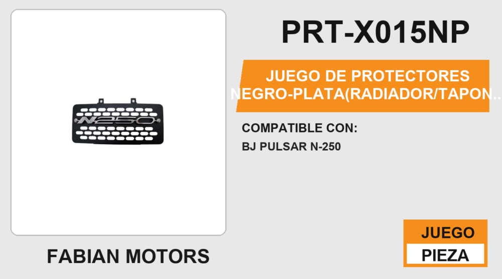 JUEGO DE PROTECTORES NEGRO-PLATA (RADIADOR, TAPON DE GASOLINA, LIQUIDO DE FRENO, ABRAZADERA DE MANUBRIO) ACERO INOXIDABLE