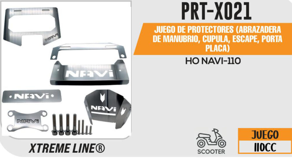 JUEGO DE PROTECTORES (ABRAZADERA DE MANUBRIO, CUPULA, ESCAPE, PORTA PLACA) ACERO INOXIDABLE