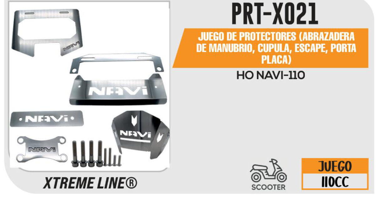 JUEGO DE PROTECTORES (ABRAZADERA DE MANUBRIO, CUPULA, ESCAPE, PORTA PLACA) ACERO INOXIDABLE