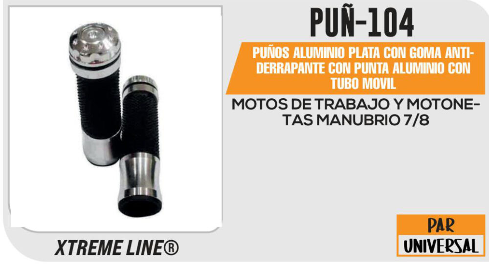 PUÑOS ALUMINIO PLATA CON GOMA ANTIDERRAPANTE CON PUNTA ALUMINIO CON TUBO MOVIL