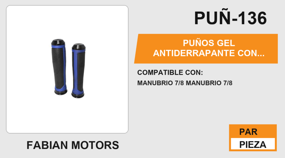 PUÑOS GEL ANTIDERRAPANTE CON BASE Y PUNTA ALUMINIO AZUL C/ TUBO MOVIL