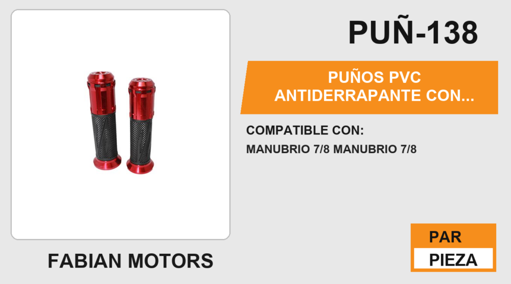 PUÑOS PVC ANTIDERRAPANTE CON BASE Y PUNTA ALUMINIO ROJO C/ TUBO MOVIL