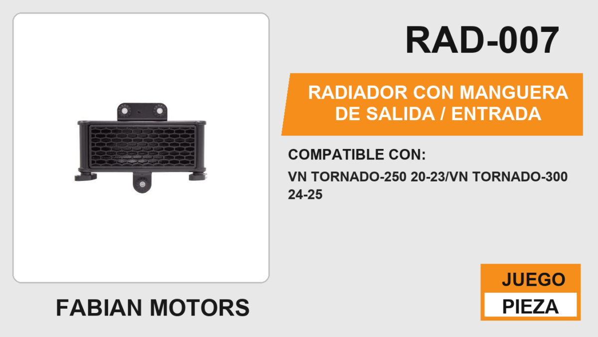 RADIADOR CON MANGUERA DE SALIDA / ENTRADA