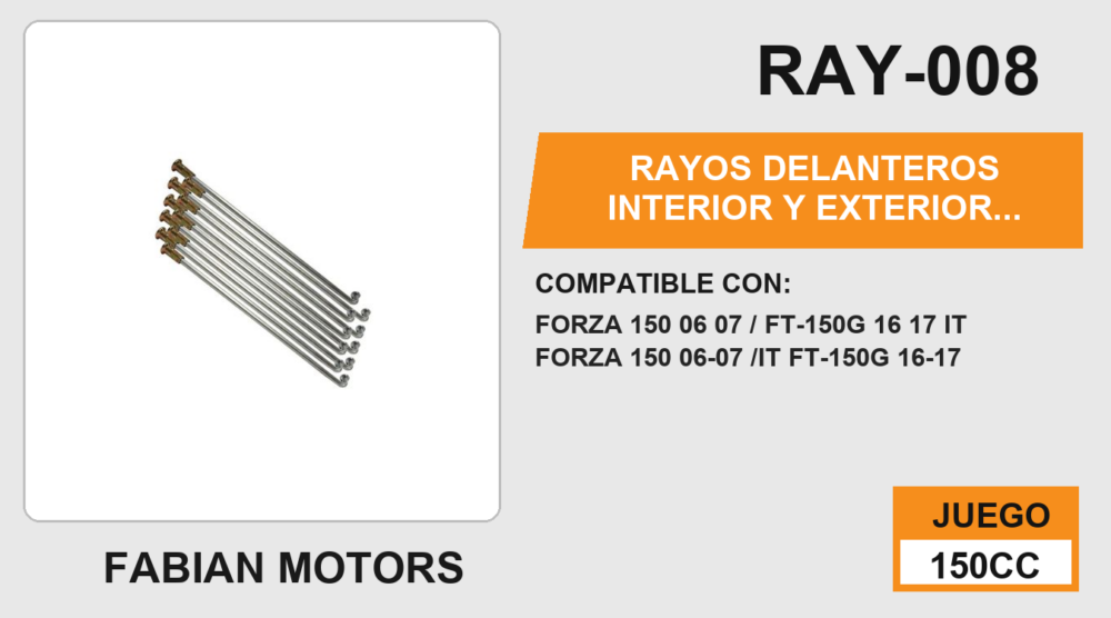 RAYOS DELANTEROS INTERIOR Y EXTERIOR FRENO DE TAMBOR) RUEDA TRASERA 165cm X 4mm