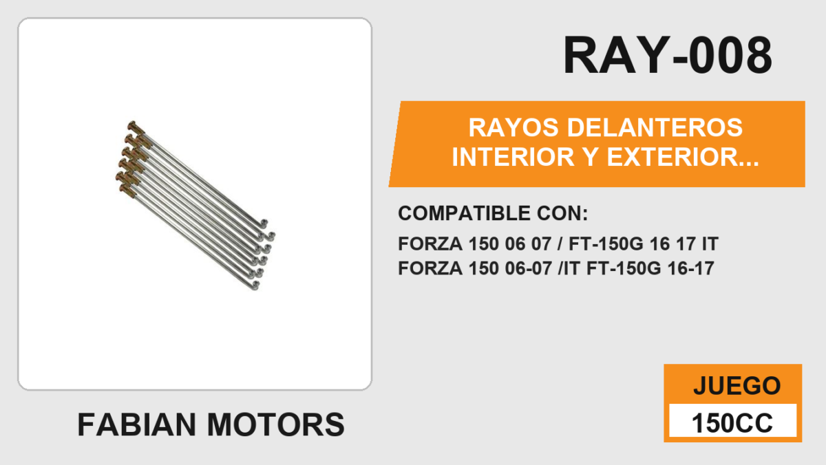 RAYOS DELANTEROS INTERIOR Y EXTERIOR FRENO DE TAMBOR) RUEDA TRASERA 165cm X 4mm