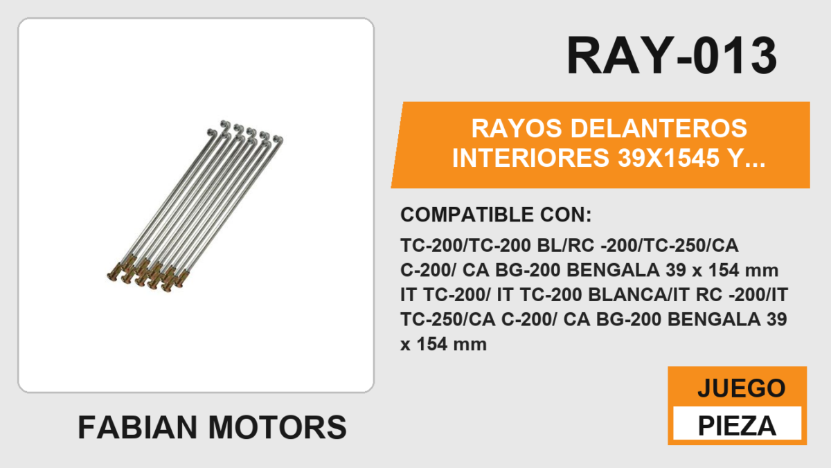 RAYOS DELANTEROS INTERIORES 39 X 1545 Y EXTERIORES 3