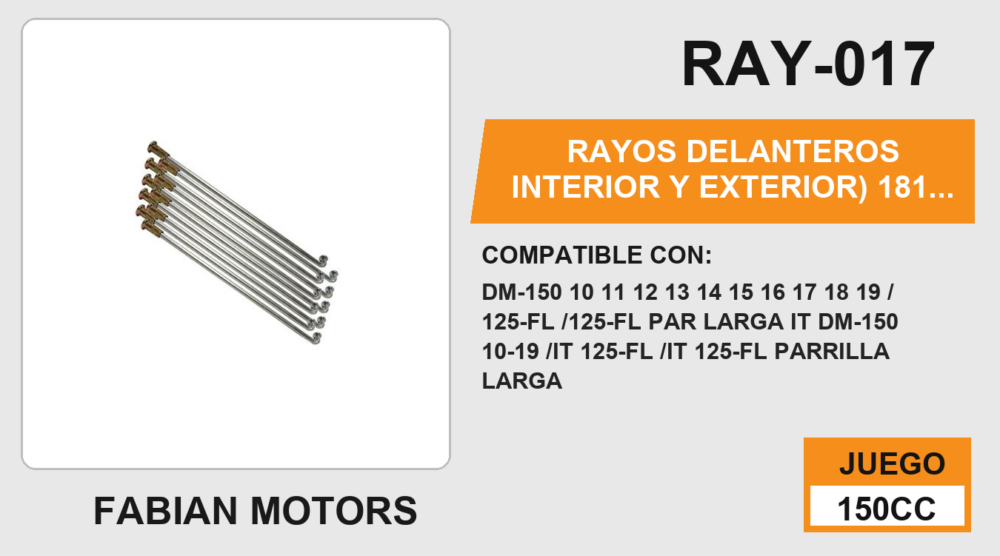 RAYOS DELANTEROS INTERIOR Y EXTERIOR) 181 x 32mm