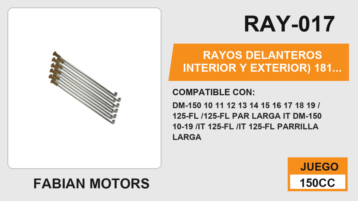 RAYOS DELANTEROS INTERIOR Y EXTERIOR) 181 x 32mm
