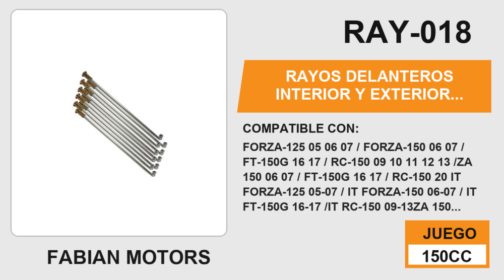 RAYOS DELANTEROS INTERIOR Y EXTERIOR FRENO DE DISCO) 195mm X 32mm