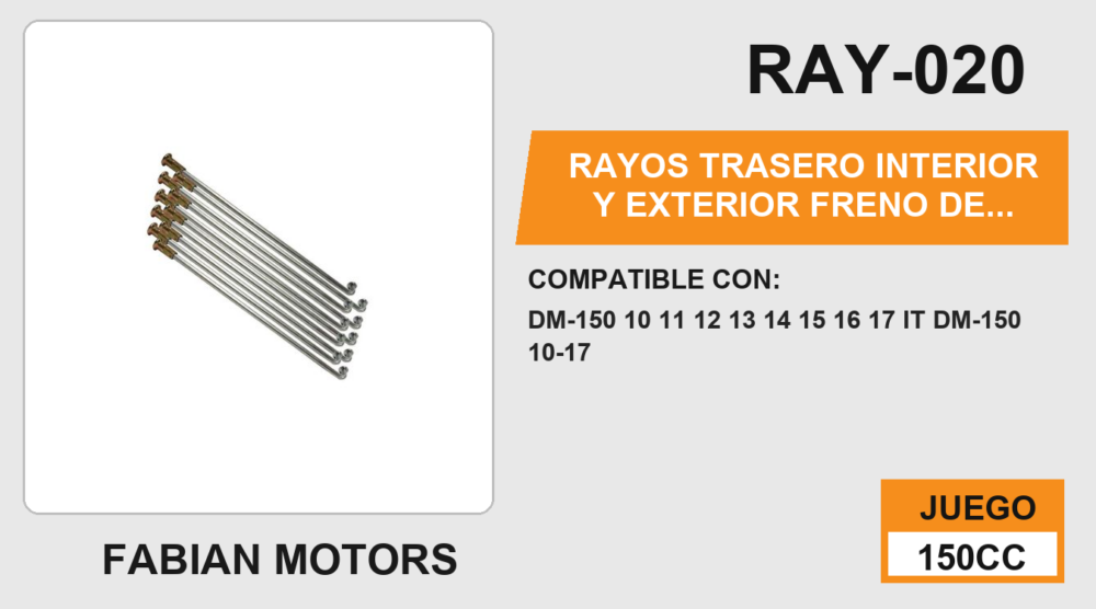 RAYOS TRASERO INTERIOR Y EXTERIOR FRENO DE TAMBOR) 3 132cm X 4mm