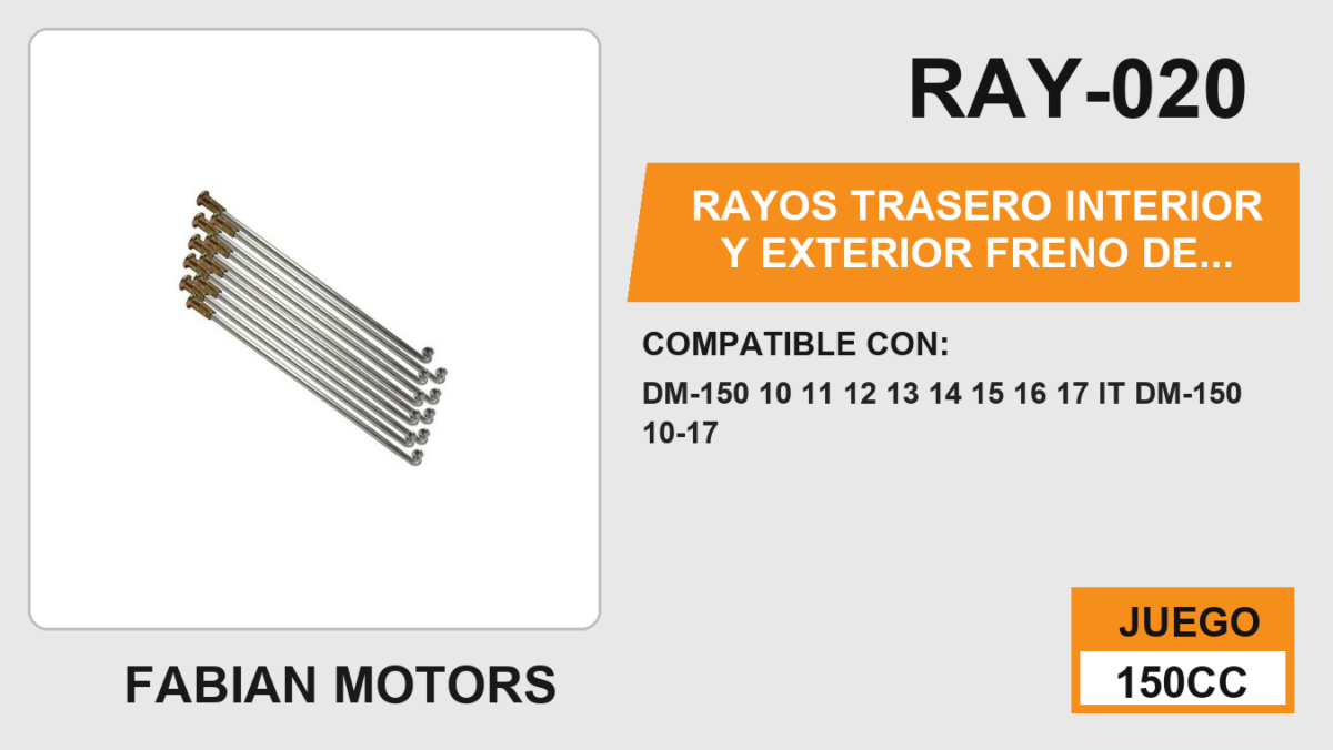 RAYOS TRASERO INTERIOR Y EXTERIOR FRENO DE TAMBOR) 3 132cm X 4mm