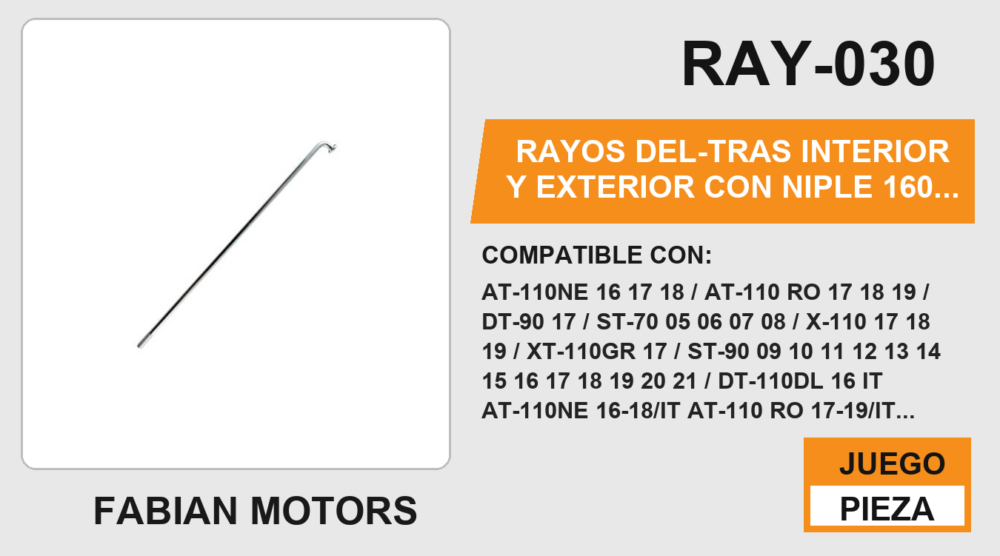 RAYOS DEL-TRAS INTERIOR Y EXTERIOR CON NIPLE 160 x 32mm
