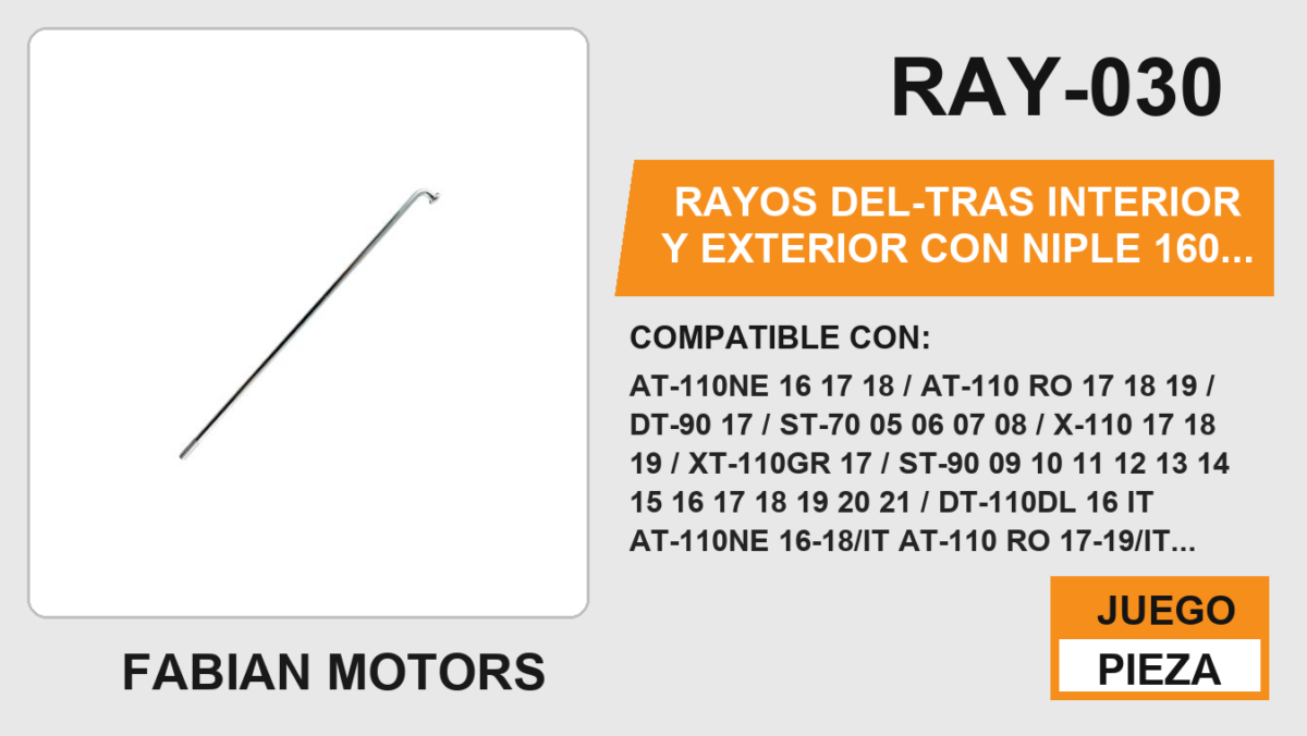 RAYOS DEL-TRAS INTERIOR Y EXTERIOR CON NIPLE 160 x 32mm