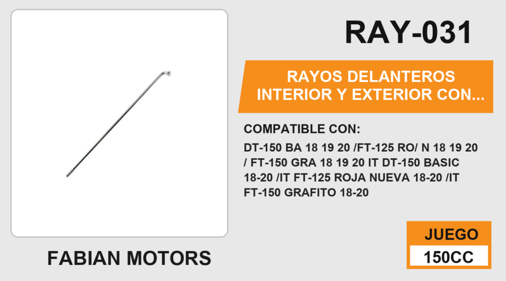 RAYOS DELANTEROS INTERIOR Y EXTERIOR CON NIPLE 158 x 32mm