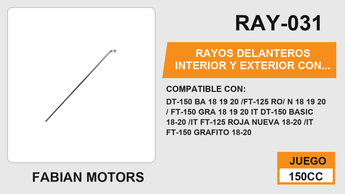 RAYOS DELANTEROS INTERIOR Y EXTERIOR CON NIPLE 158 x 32mm