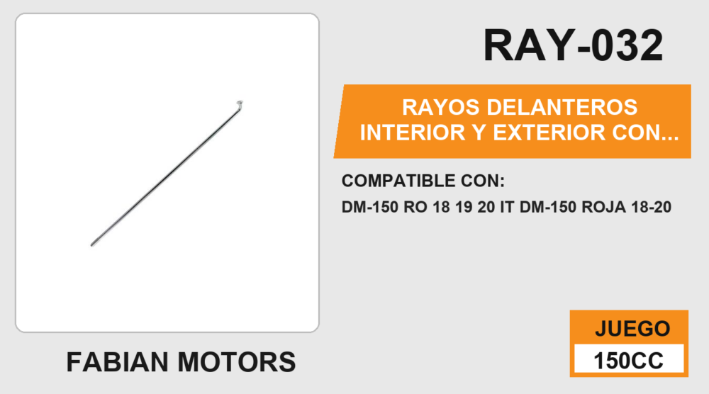 RAYOS DELANTEROS INTERIOR Y EXTERIOR CON NIPLE 208.5 x 35mm