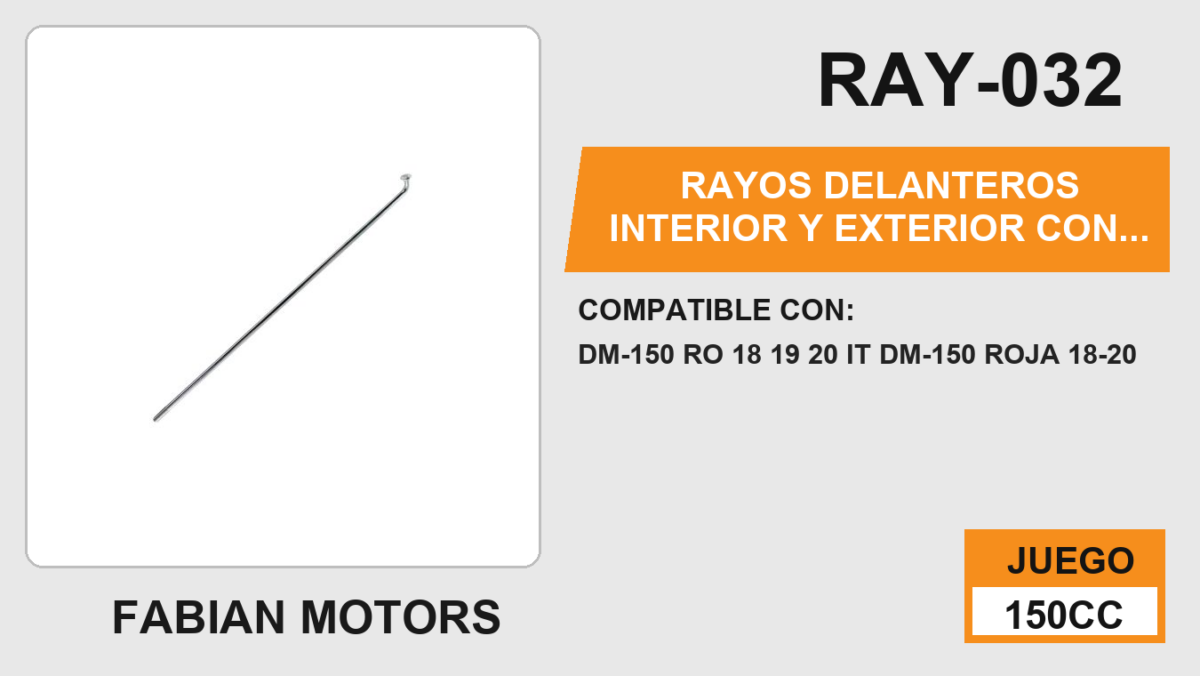 RAYOS DELANTEROS INTERIOR Y EXTERIOR CON NIPLE 208.5 x 35mm