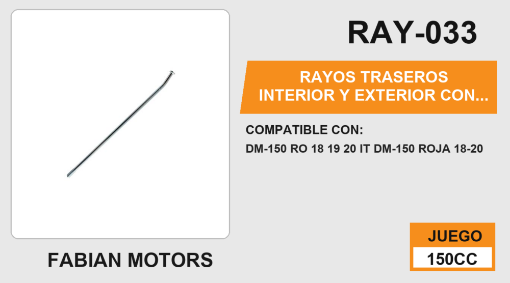RAYOS TRASEROS INTERIOR Y EXTERIOR CON NIPLE 196.5 x 4mm / 163 x 4mm