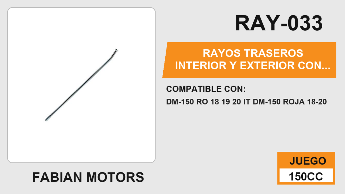 RAYOS TRASEROS INTERIOR Y EXTERIOR CON NIPLE 196.5 x 4mm / 163 x 4mm