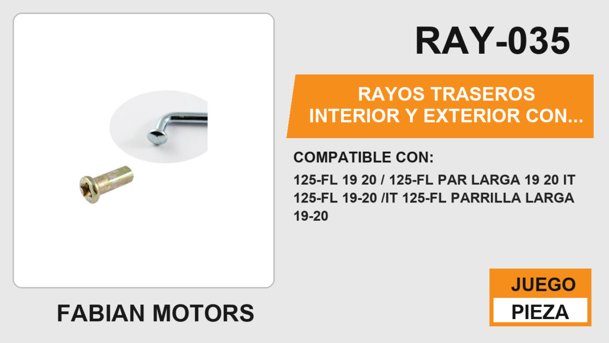 RAYOS TRASEROS INTERIOR Y EXTERIOR CON NIPLE 150 x 38mm