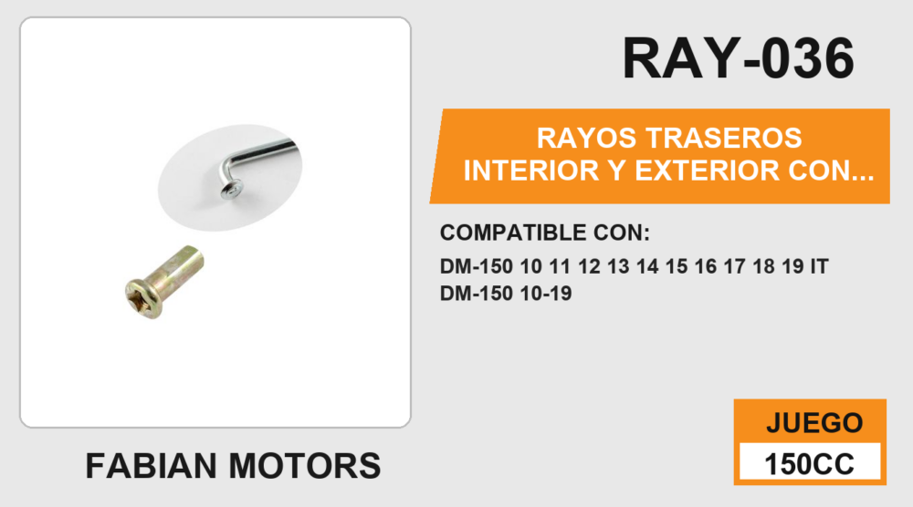 RAYOS TRASEROS INTERIOR Y EXTERIOR CON NIPLE 114 x 4mm