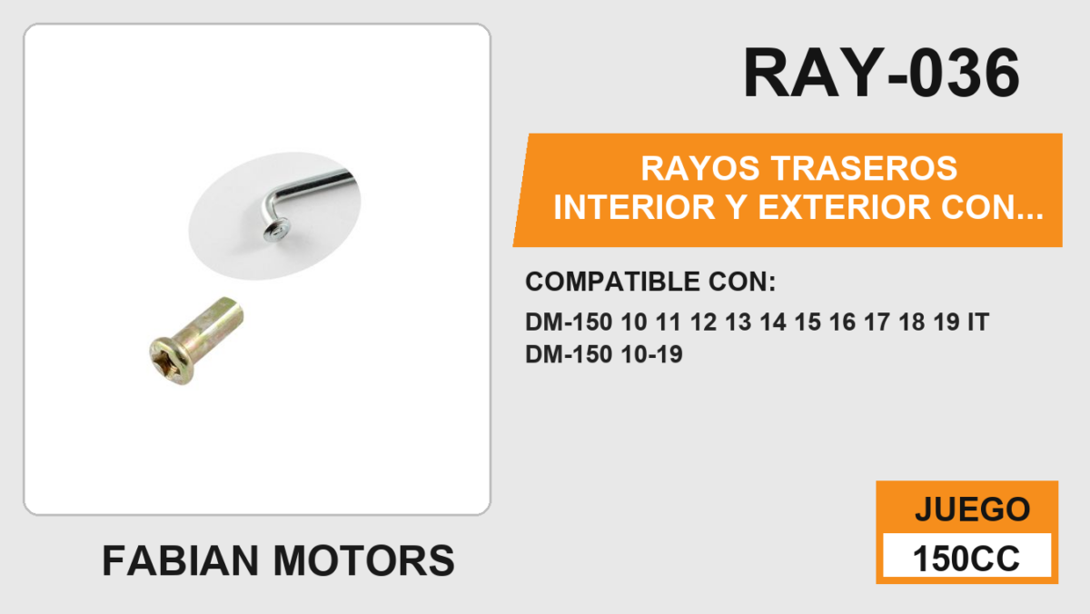 RAYOS TRASEROS INTERIOR Y EXTERIOR CON NIPLE 114 x 4mm
