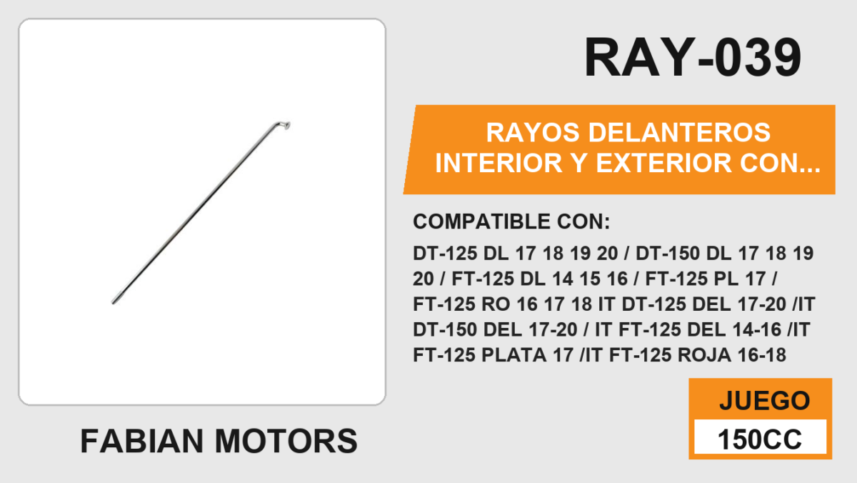 RAYOS DELANTEROS INTERIOR Y EXTERIOR CON NIPLE 170 x 32mm