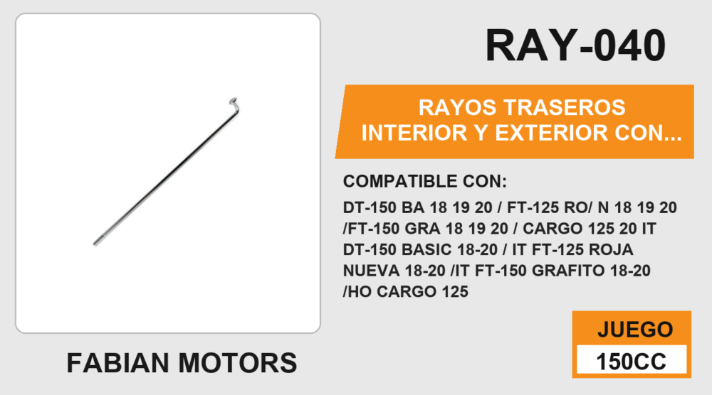 RAYOS TRASEROS INTERIOR Y EXTERIOR CON NIPLE 158 x 38mm