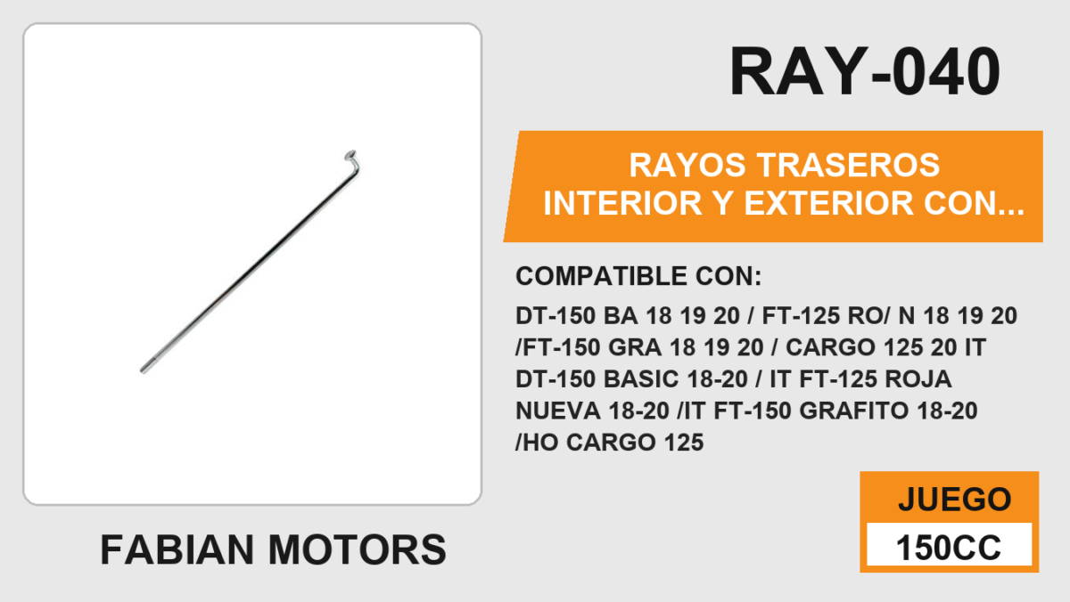 RAYOS TRASEROS INTERIOR Y EXTERIOR CON NIPLE 158 x 38mm