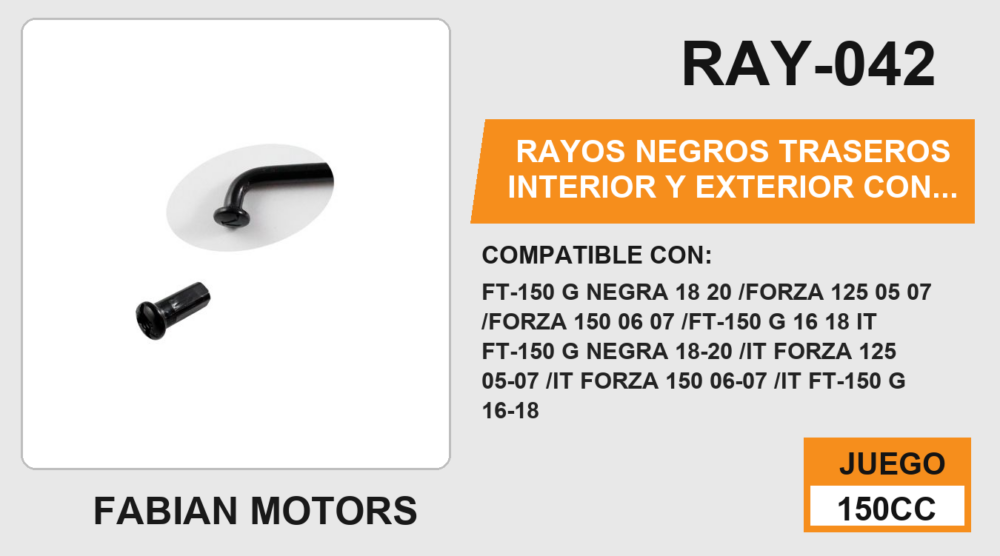 RAYOS NEGROS TRASEROS INTERIOR Y EXTERIOR CON NIPLE 195 x 32mm