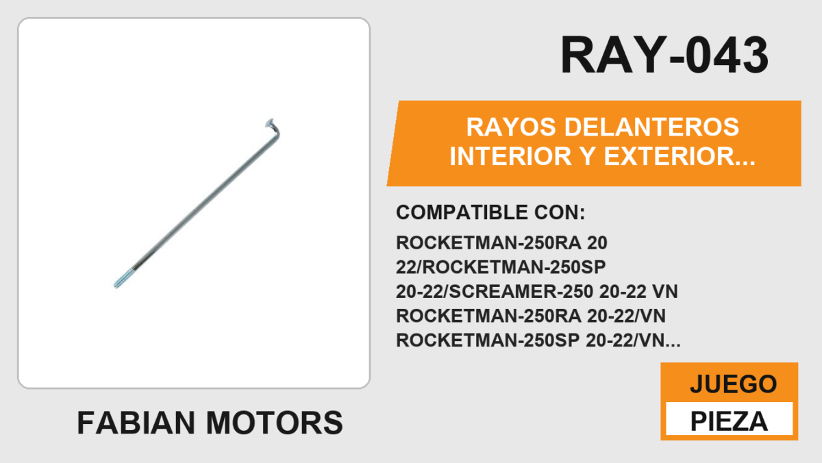 RAYOS DELANTEROS INTERIOR Y EXTERIOR 167mm x 3.5mm