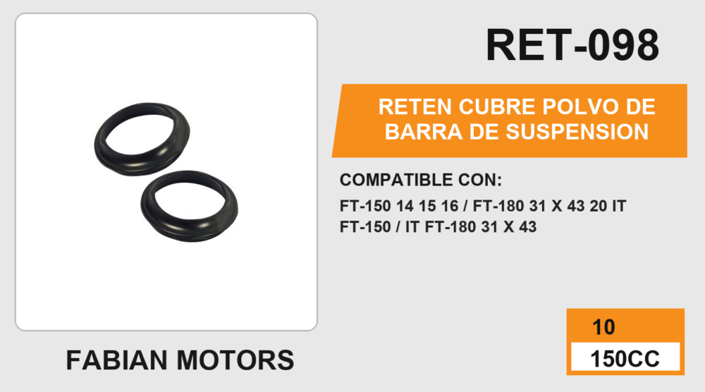 RETEN CUBRE POLVO DE BARRA DE SUSPENSION