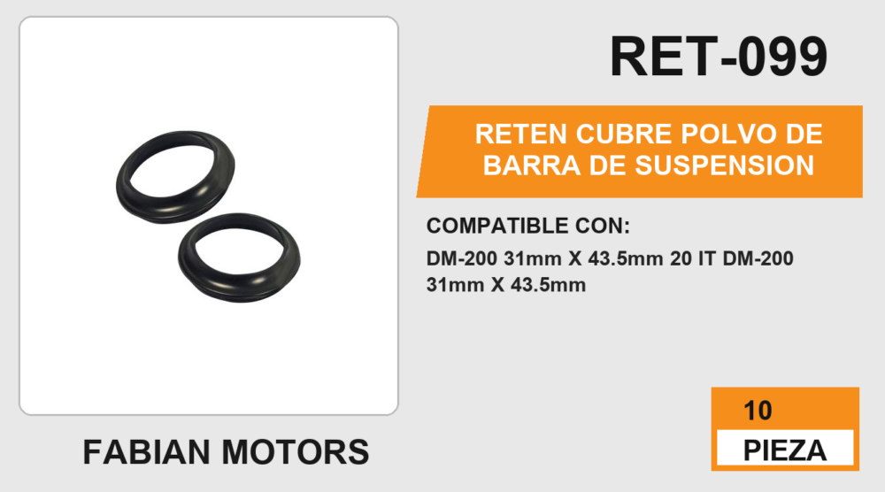 RETEN CUBRE POLVO DE BARRA DE SUSPENSION