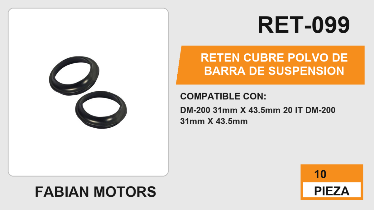 RETEN CUBRE POLVO DE BARRA DE SUSPENSION