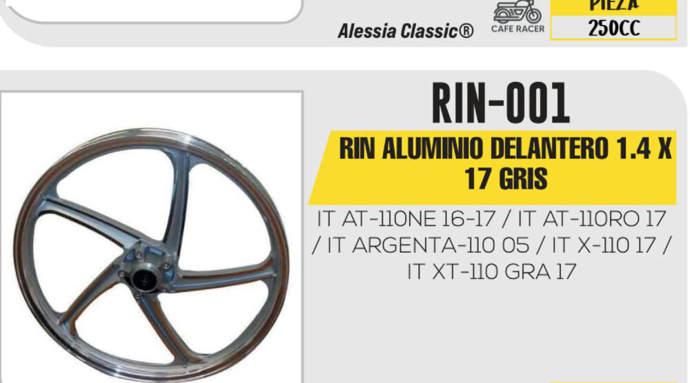 RIN ALUMINIO DELANTERO 1.4 X 17 GRIS 17"