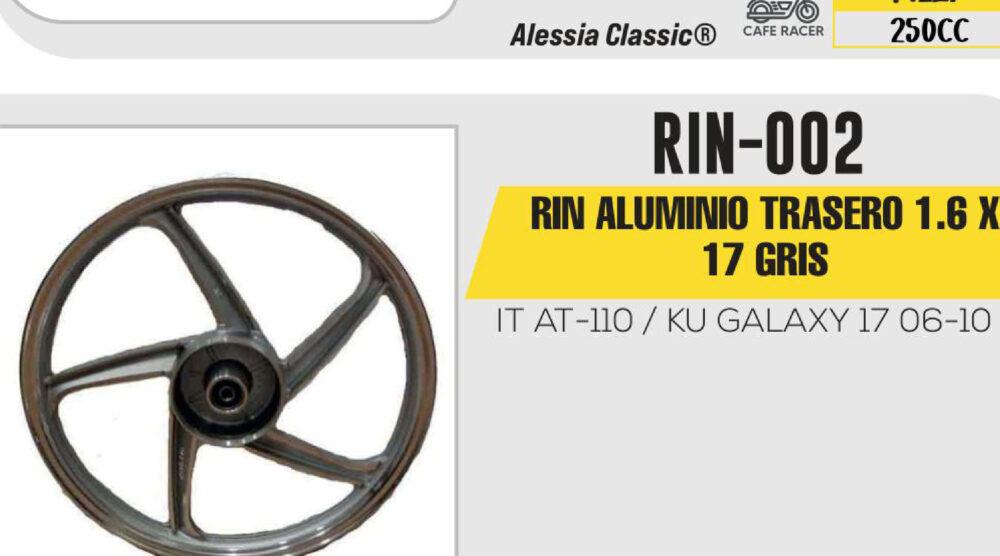 RIN ALUMINIO TRASERO 1.6 X 17 GRIS 17"