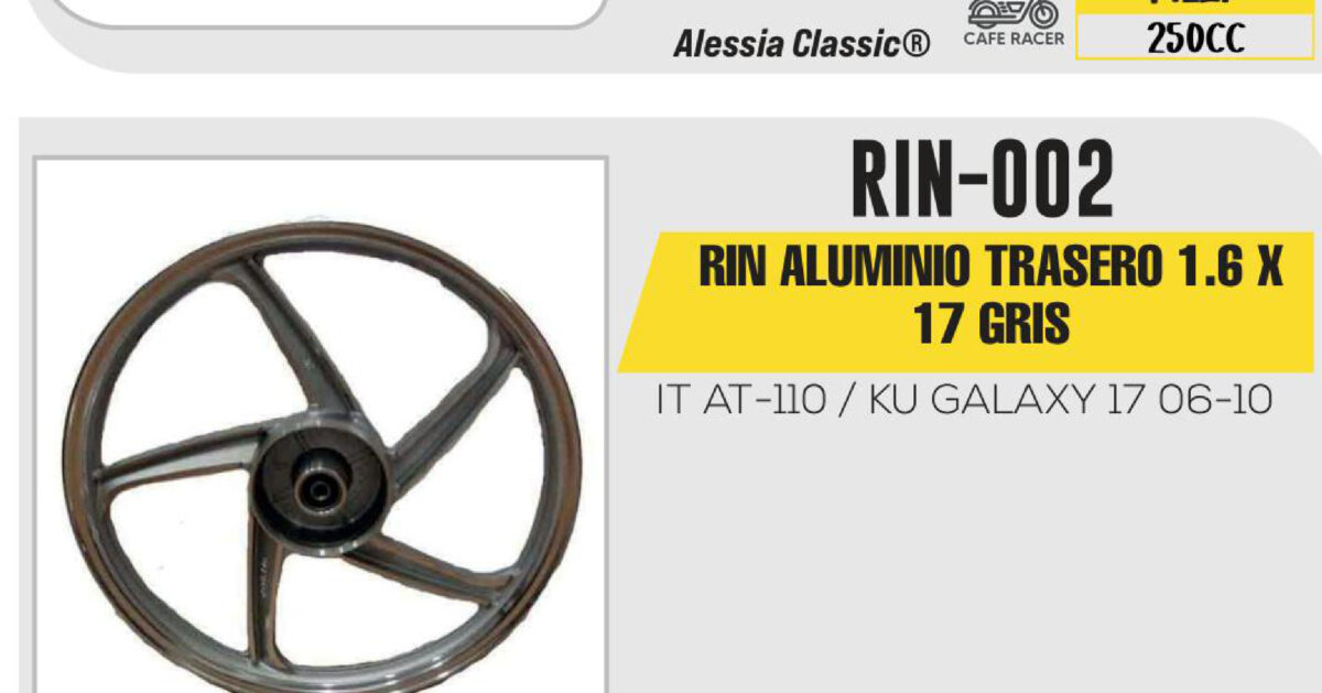 RIN ALUMINIO TRASERO 1.6 X 17 GRIS 17"