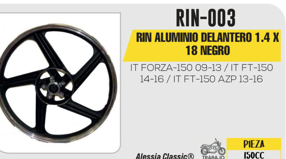 RIN ALUMINIO DELANTERO 1.4 X 18 NEGRO 18"