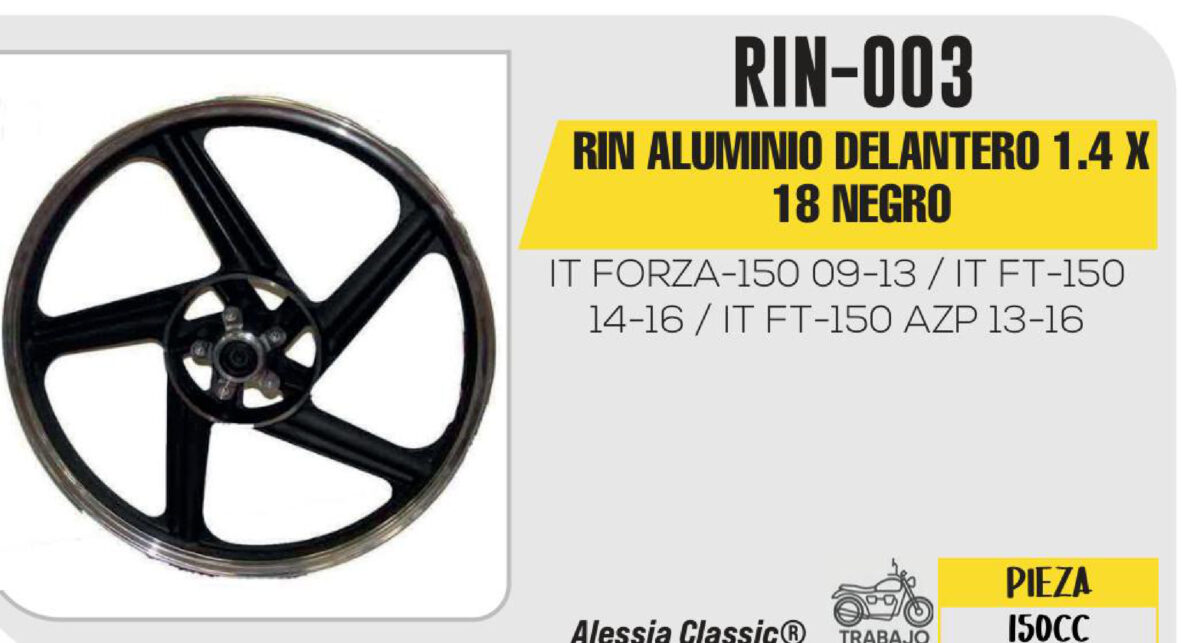 RIN ALUMINIO DELANTERO 1.4 X 18 NEGRO 18"