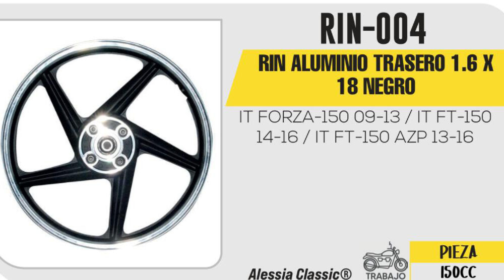 RIN ALUMINIO TRASERO 1.6 X 18 NEGRO 18"