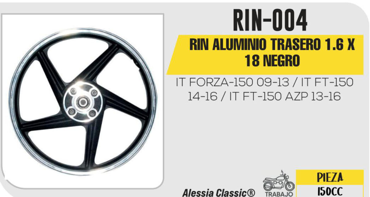 RIN ALUMINIO TRASERO 1.6 X 18 NEGRO 18"