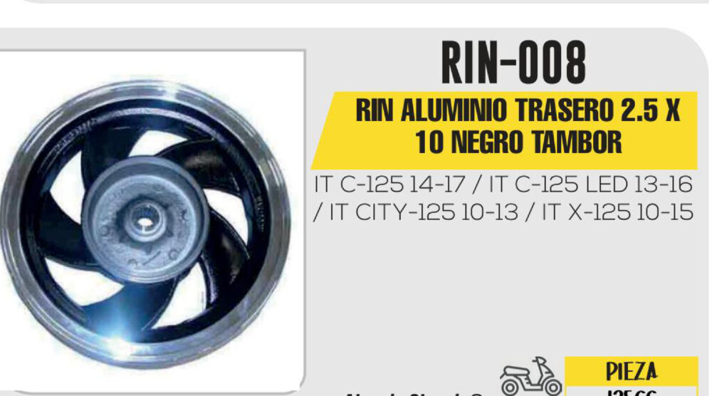 RIN ALUMINIO TRASERO 2.5 X 10 NEGRO TAMBOR 10"