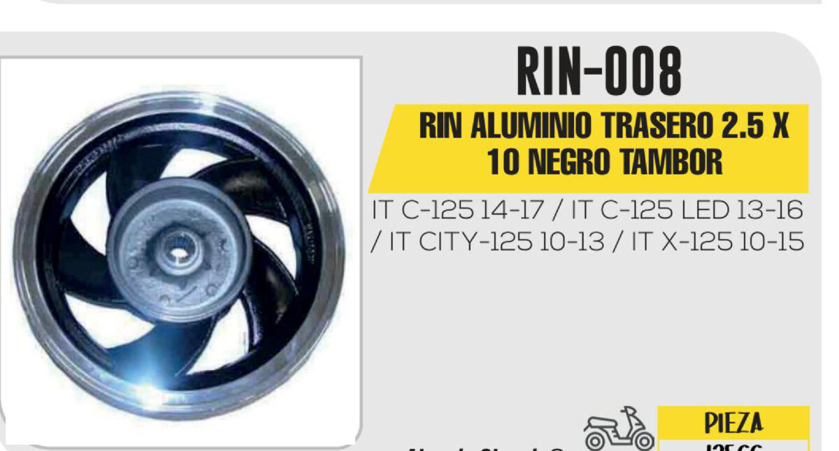 RIN ALUMINIO TRASERO 2.5 X 10 NEGRO TAMBOR 10"
