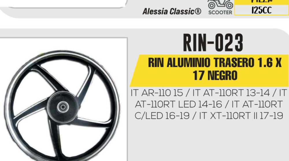 RIN ALUMINIO TRASERO 1.6 X 17 NEGRO 17"