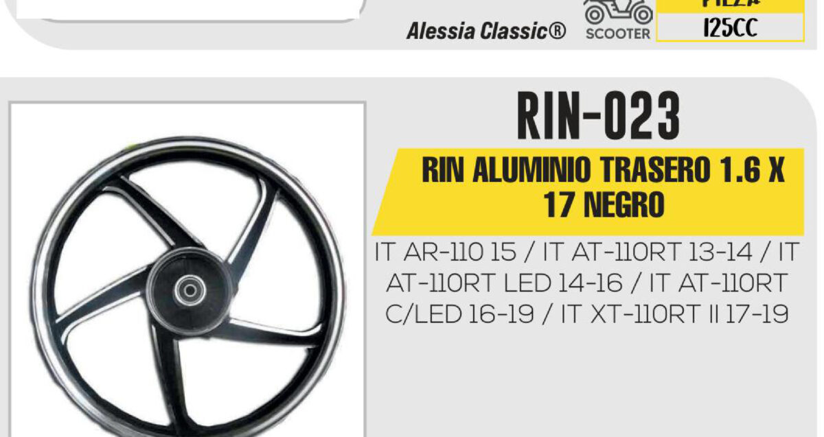 RIN ALUMINIO TRASERO 1.6 X 17 NEGRO 17"