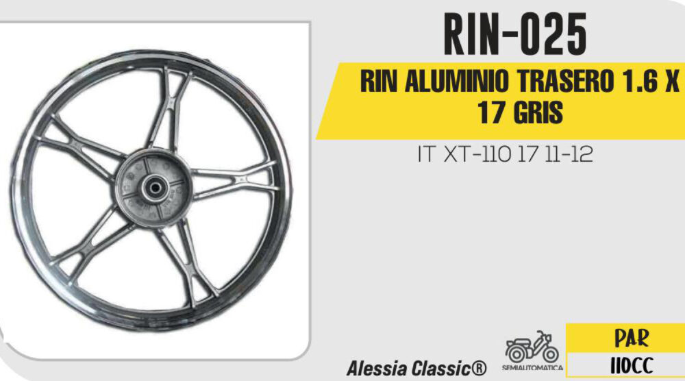 RIN ALUMINIO TRASERO 1.6 X 17 GRIS 17"
