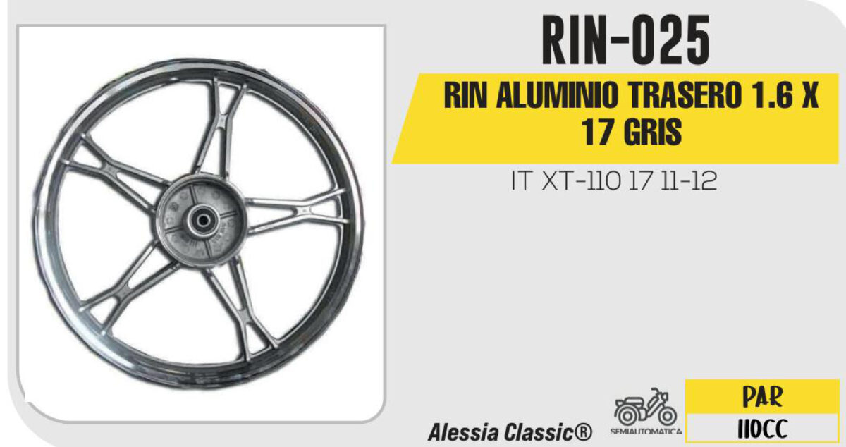 RIN ALUMINIO TRASERO 1.6 X 17 GRIS 17"