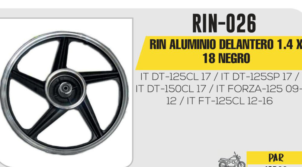 RIN ALUMINIO DELANTERO 1.4 X 18 NEGRO 18"