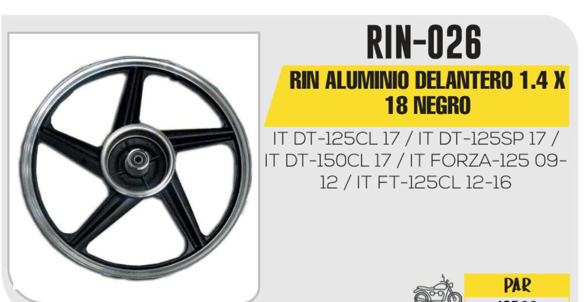 RIN ALUMINIO DELANTERO 1.4 X 18 NEGRO 18"